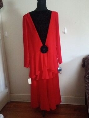 NWT Vintage Ursula of Switzerland Style 1425 Red Layered Dress-Size 12